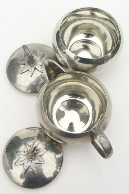 photo of tomato figural pewter cream and sugar set, vintage Queen Art Pewter Brooklyn NY #8