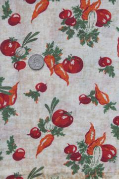 catalog photo of tomatoes carrots garden vegetables print vintage cotton feed sack fabric