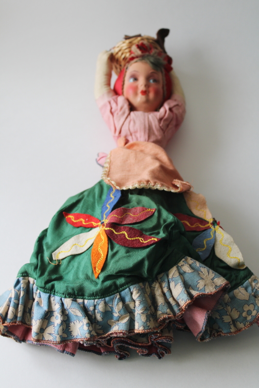 photo of topsy turvy cloth doll 1930s vintage Joao Perotti Brazil Carmen Miranda & black girl w/ headscarf #1