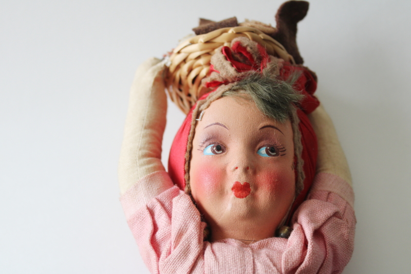 photo of topsy turvy cloth doll 1930s vintage Joao Perotti Brazil Carmen Miranda & black girl w/ headscarf  #2
