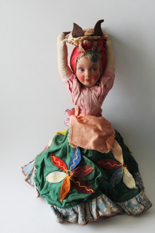 photo of topsy turvy cloth doll 1930s vintage Joao Perotti Brazil Carmen Miranda & black girl w/ headscarf  #3