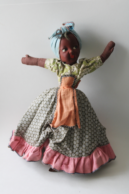 photo of topsy turvy cloth doll 1930s vintage Joao Perotti Brazil Carmen Miranda & black girl w/ headscarf  #5