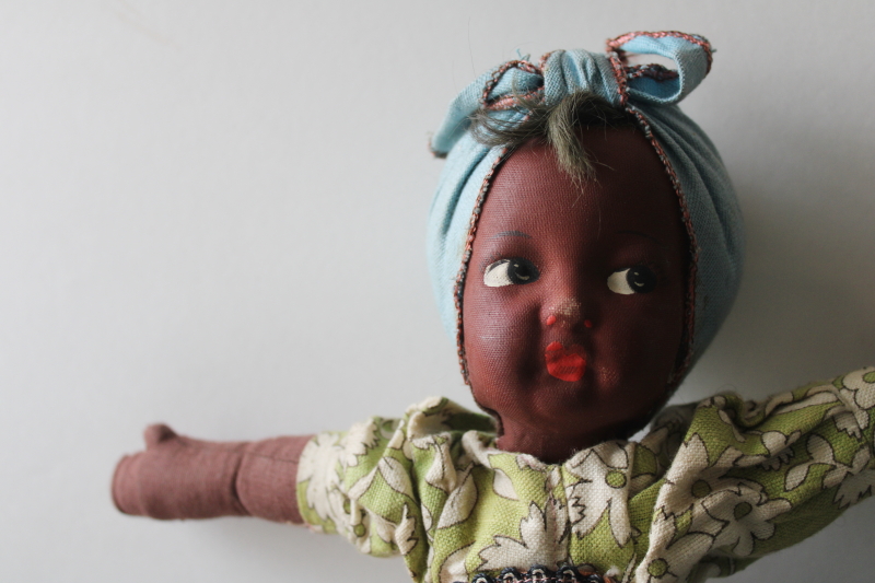 photo of topsy turvy cloth doll 1930s vintage Joao Perotti Brazil Carmen Miranda & black girl w/ headscarf  #6