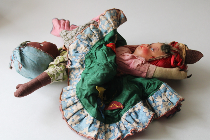 photo of topsy turvy cloth doll 1930s vintage Joao Perotti Brazil Carmen Miranda & black girl w/ headscarf  #8