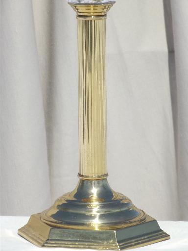 photo of torchiere table lamp, brass column candlestick w/ pressed glass shade #2