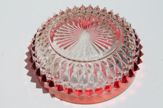 photo of torte cake plate or platter w/ bowl, Indiana glass diamond point ruby stain flashed color band #6
