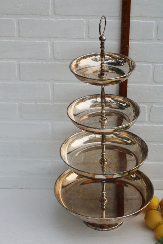 photo of towering silver plate centerpiece, five tiered tray for buffet server, holiday fruit, wedding flowers #2