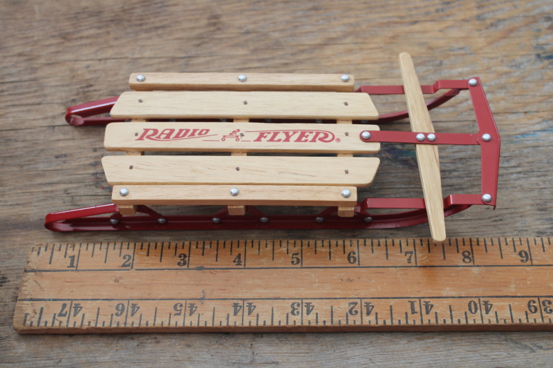 photo of toy Radio Flyer wagon & sled, wood & metal realistic models doll size replicas #6