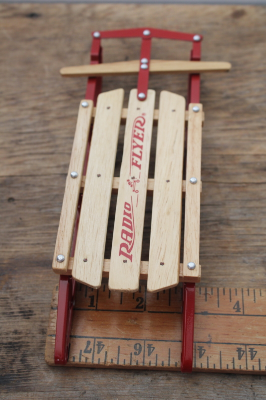 photo of toy Radio Flyer wagon & sled, wood & metal realistic models doll size replicas #7