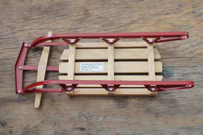 photo of toy Radio Flyer wagon & sled, wood & metal realistic models doll size replicas #8