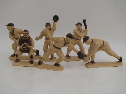 photo of toy model size vintage baseball players, lot Ajax hard plastic figures #1