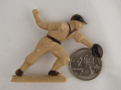 photo of toy model size vintage baseball players, lot Ajax hard plastic figures #6