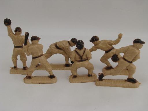 photo of toy model size vintage baseball players, lot Ajax hard plastic figures #8