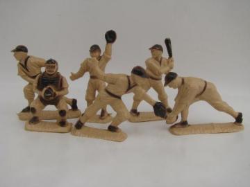 catalog photo of toy model size vintage baseball players, lot Ajax hard plastic figures