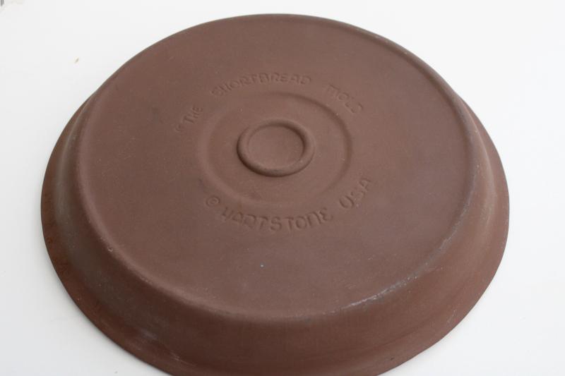 photo of traditional round shortbread baking pan, vintage stoneware cookie mold w/ hearts #4