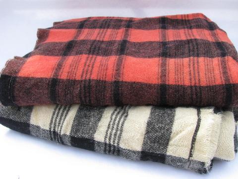 photo of trappers plaid antique vintage wool camp bunk blankets, red, white w/ black #1