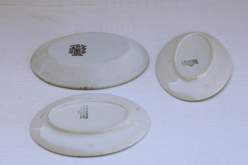 photo of trio of antique vintage white ironstone china butter plates, oval shape mini platters stack  #4