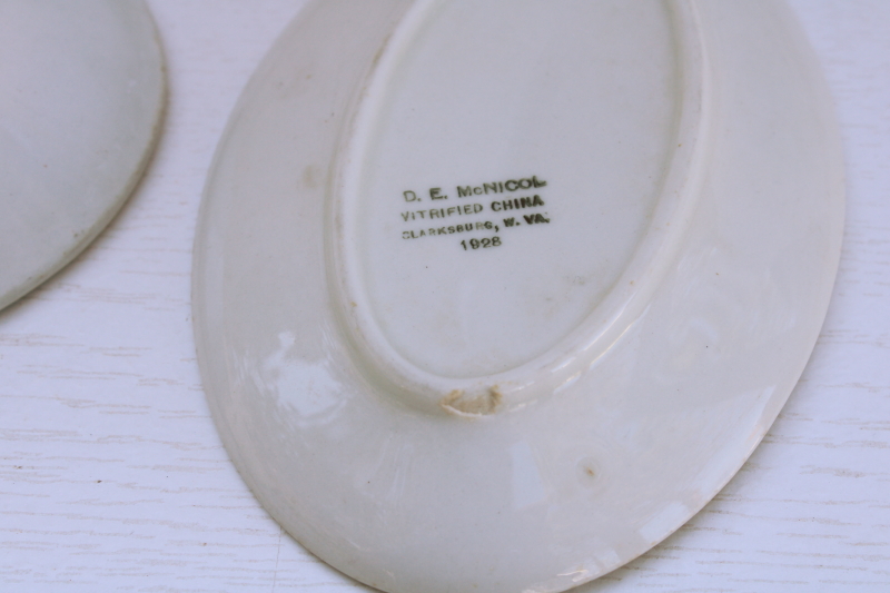 photo of trio of antique vintage white ironstone china butter plates, oval shape mini platters stack  #5