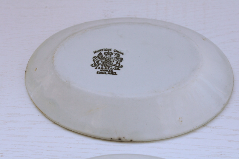 photo of trio of antique vintage white ironstone china butter plates, oval shape mini platters stack  #6