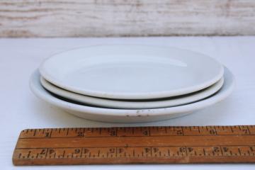 catalog photo of trio of antique vintage white ironstone china butter plates, oval shape mini platters stack 