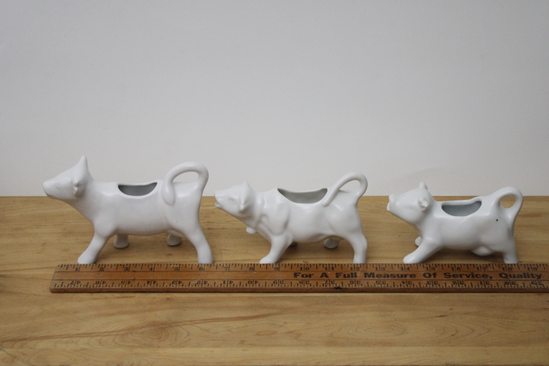 photo of trio of ceramic cow creamers, plain white ironstone cream pitchers, french country modern farmhouse #2