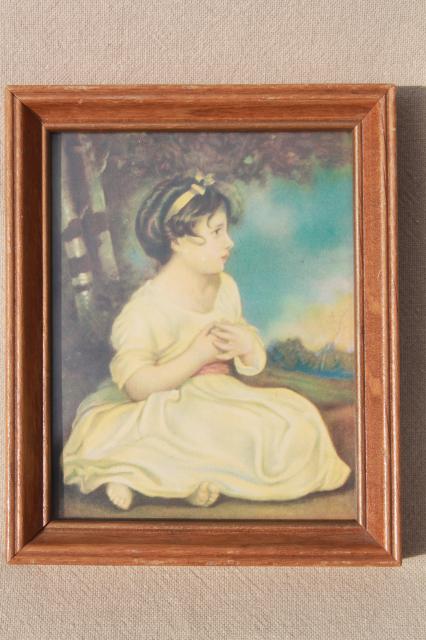 photo of trio of miniature picture frames, retro kitsch romantic style prints of pretty children #8