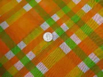 catalog photo of tropical colors orange yellow green sheer cotton fabric, 60s vintage