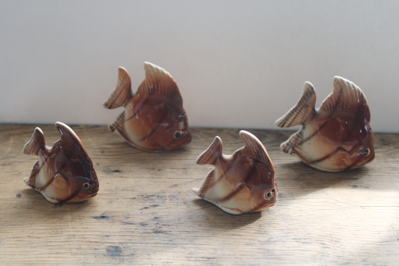photo of tropical fish vintage Japan ceramic salt & pepper shakers, two sets matching fish large & small  #2