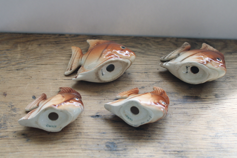 photo of tropical fish vintage Japan ceramic salt & pepper shakers, two sets matching fish large & small  #3