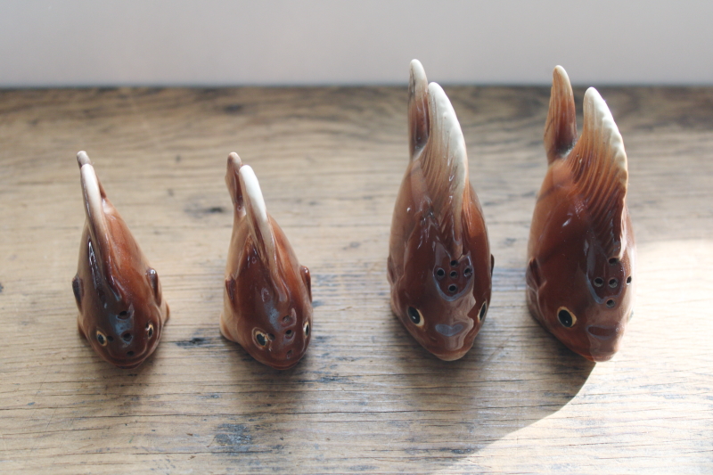 photo of tropical fish vintage Japan ceramic salt & pepper shakers, two sets matching fish large & small  #4