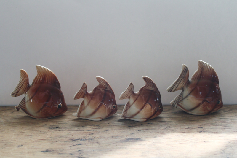 photo of tropical fish vintage Japan ceramic salt & pepper shakers, two sets matching fish large & small  #6