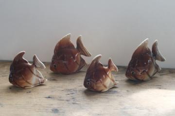 catalog photo of tropical fish vintage Japan ceramic salt & pepper shakers, two sets matching fish large & small 