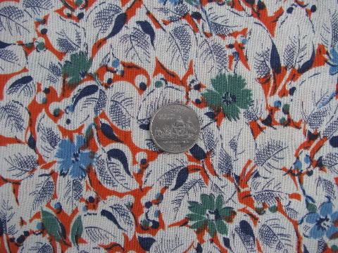 photo of tropical flowers on orange, vintage 1940s cotton feedsack fabric #1