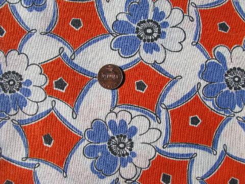 photo of tropical flowers on orange, vintage cotton print feedsack fabric #1