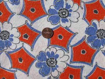 catalog photo of tropical flowers on orange, vintage cotton print feedsack fabric