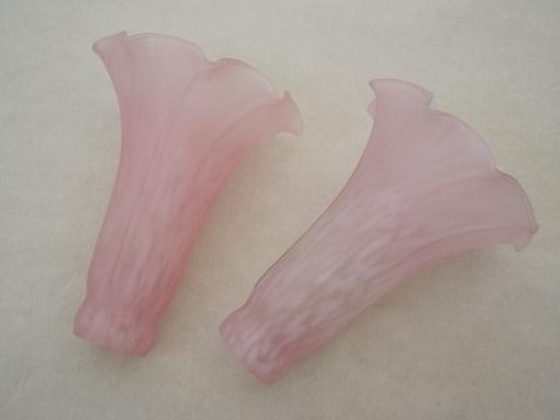 photo of tulip pink glass trumpet shades, vintage replacement shades pair  #1