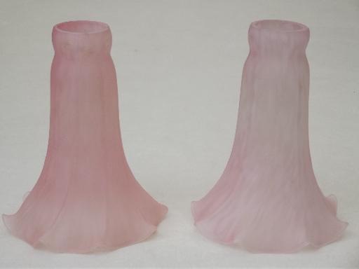 photo of tulip pink glass trumpet shades, vintage replacement shades pair  #3