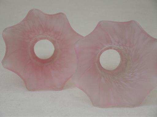 photo of tulip pink glass trumpet shades, vintage replacement shades pair  #4