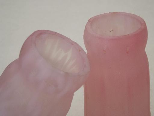photo of tulip pink glass trumpet shades, vintage replacement shades pair  #6