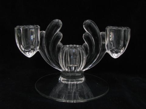 photo of tulip shape candlesticks vintage glass candleabra, pair branched candle holders #2