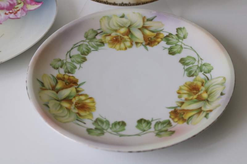 photo of tulips & daffodils mismatched vintage china plates, hand painted florals spring flowers #5