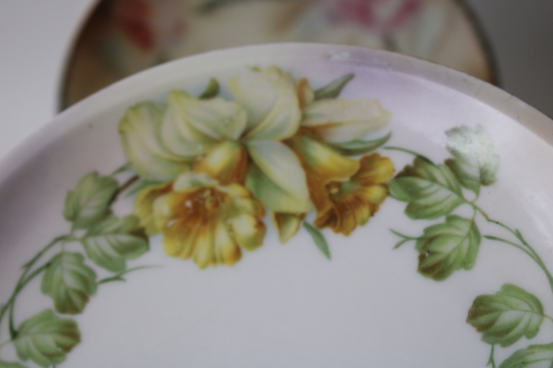 photo of tulips & daffodils mismatched vintage china plates, hand painted florals spring flowers #6