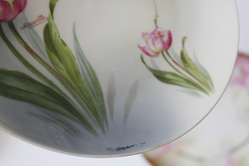 photo of tulips & daffodils mismatched vintage china plates, hand painted florals spring flowers #10