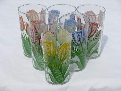 photo of tulips, set of vintage kitchen glassware juice glasses #1