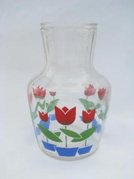 catalog photo of tulips vintage tulip pattern kitchen glass juice bottle refrigerator carafe