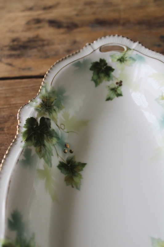 photo of turn of the century antique RS Prussia china dish, woodland leaves hand painted oval celery tray  #3