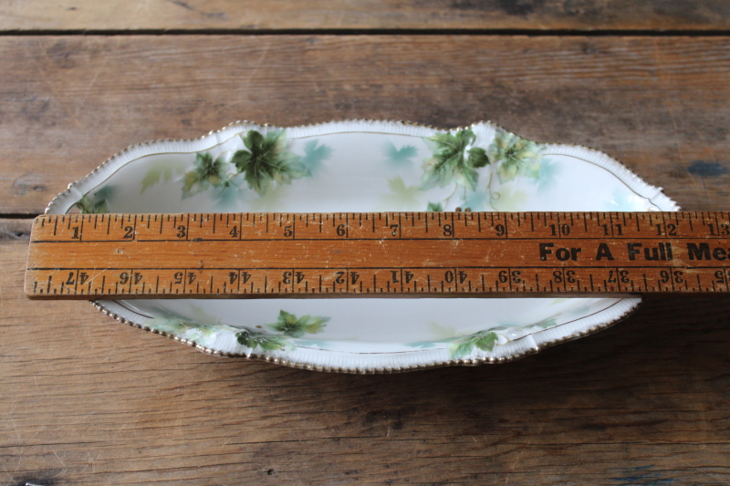 photo of turn of the century antique RS Prussia china dish, woodland leaves hand painted oval celery tray  #8