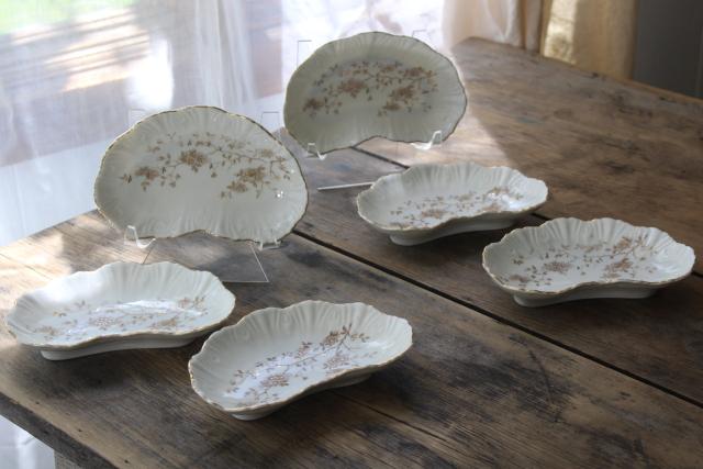 photo of turn of the century vintage Austria china bone dishes, crescent shape side plates set #1