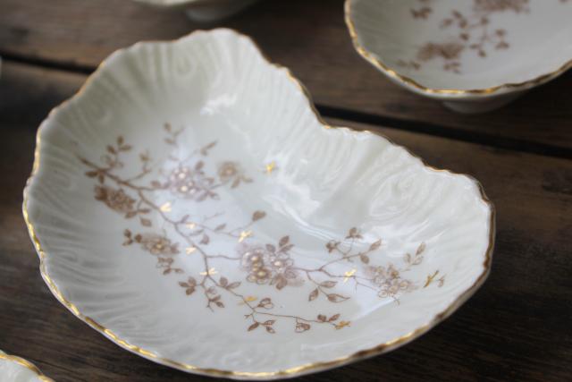 photo of turn of the century vintage Austria china bone dishes, crescent shape side plates set #6