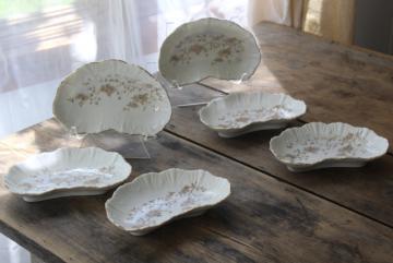 turn of the century vintage Austria china bone dishes, crescent shape side plates set